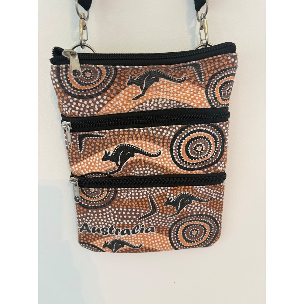Australia Aboriginal Dot Art Kangaroo Crossbody Bag Travel Belt Pouch Brown